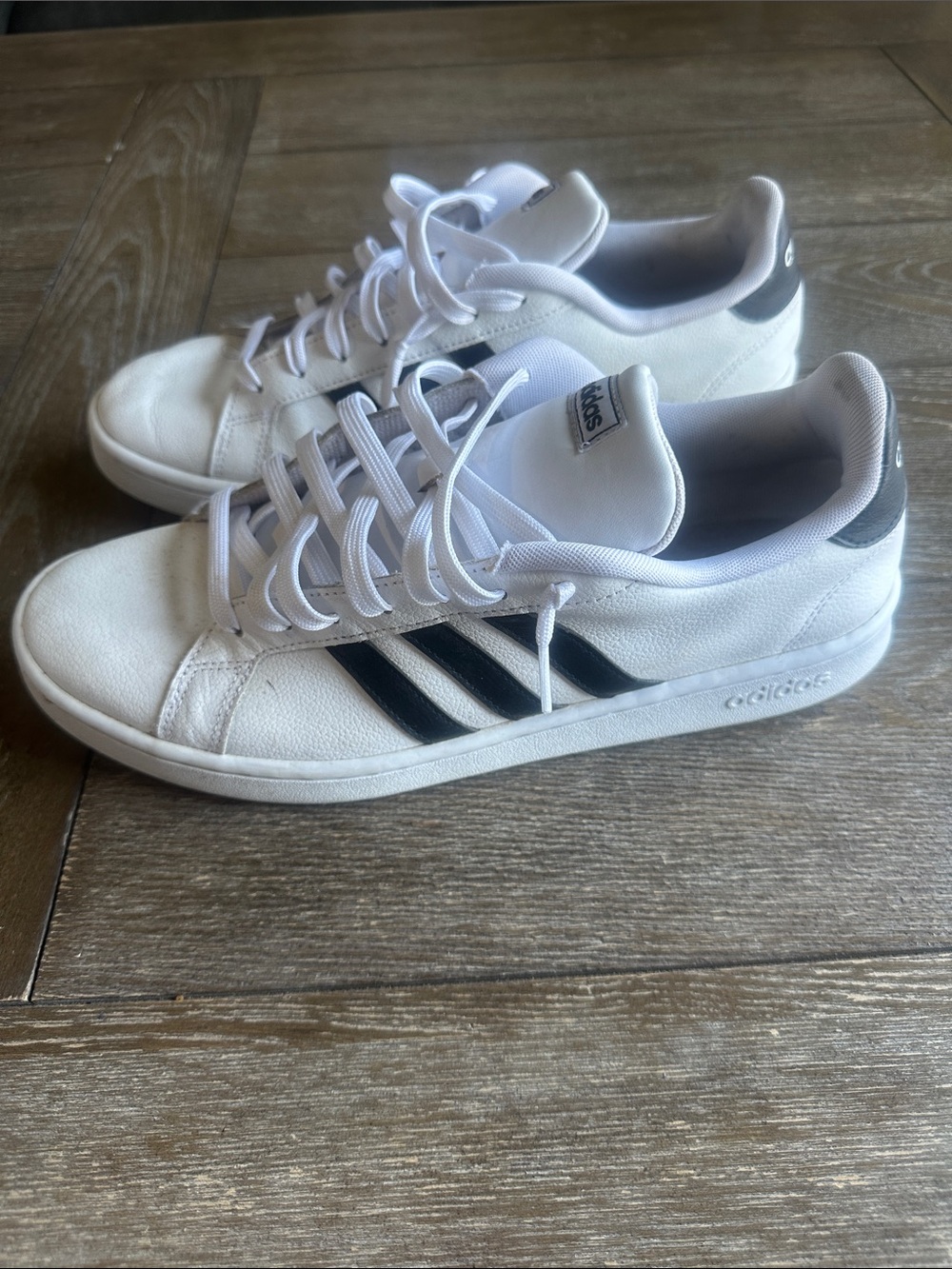Adidas White Sneakers with Black Stripes Men’s 12